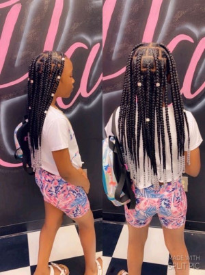 Kids box braids with beads, White and pink outfit inspiration with braid, shorts | Long hair,  black hair,  box braids