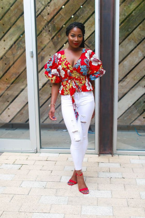 Best ankara tops on jeans, White and red outfit inspiration with blazer, and sportswear