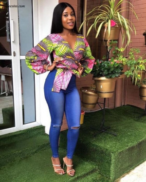 Simple ankara tops on jeans, african print tops with jeans