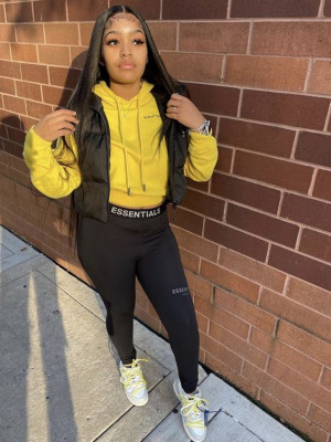 Baddie Birthday Fashion Outfits With Black Legging, Yellow Hoody