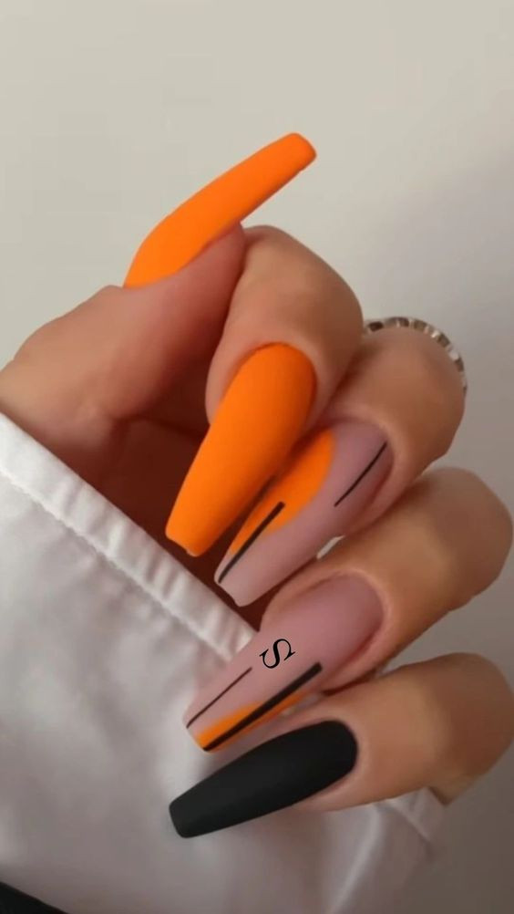 Cute orange nail designs, orange acrylic nails
