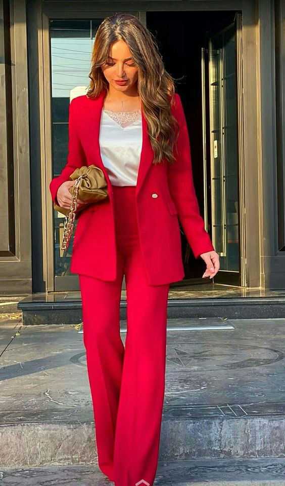 Red trendy business casual clothes
