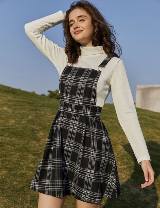 Checked skirt overalls, online shopping