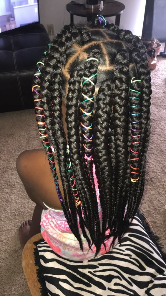 Box braids with string accessories