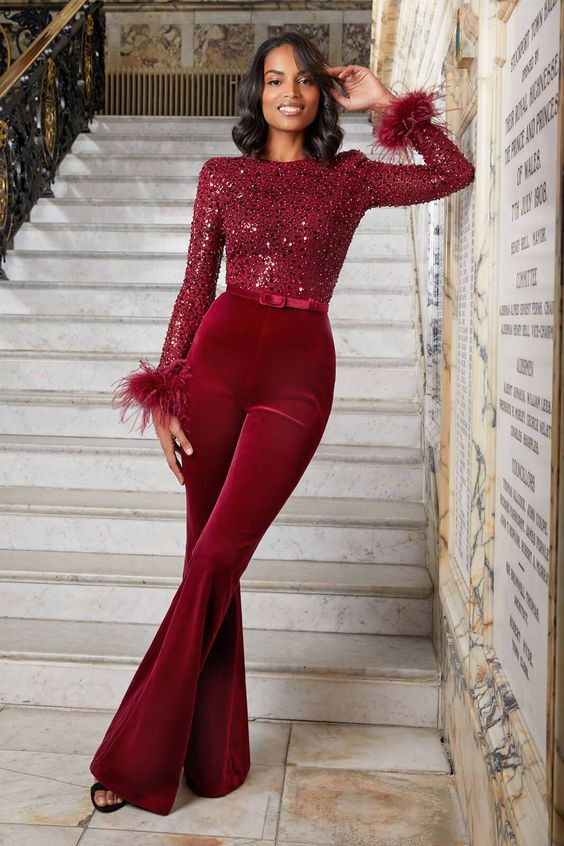 Birthday Outfit Outfits Red Cropped Blouse Red Beach Pant, Stylish Birthday Outfits | Gown - m, black hair, fashion design, nadine merabi rachel