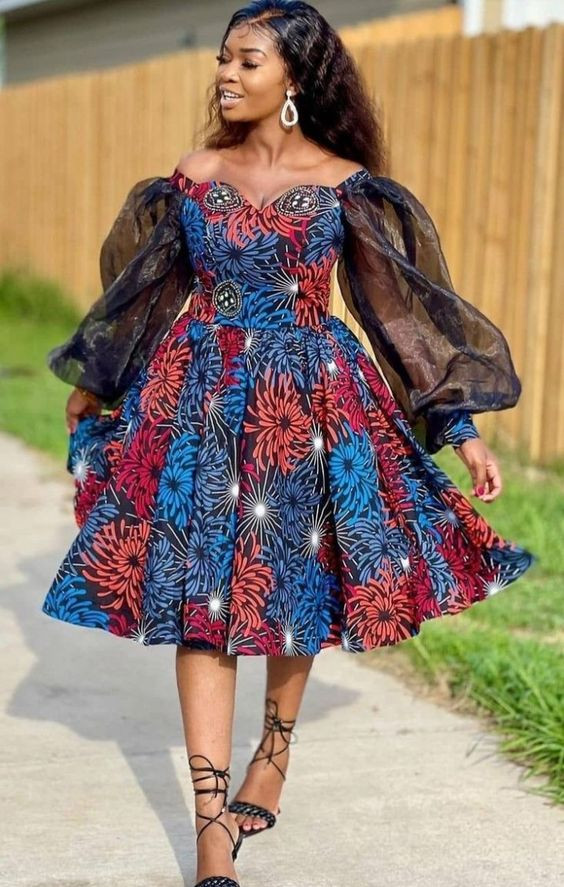 Ankara and organza combination african wax prints, african dress, ankara gown, day dress