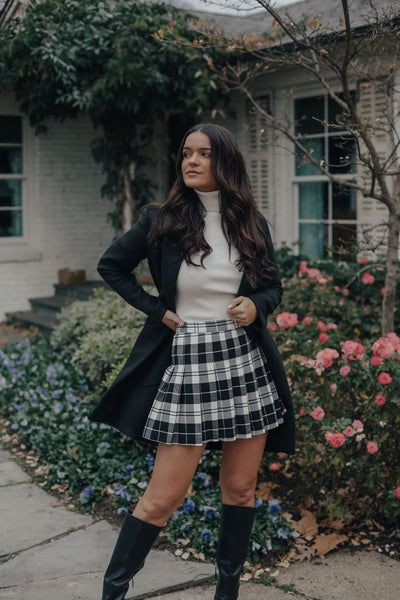 Skirt Fashion Outfits With Black Suit Jackets And Tuxedo, Skater Skirt | Skater skirts, women's skirt, plaid skater skirt