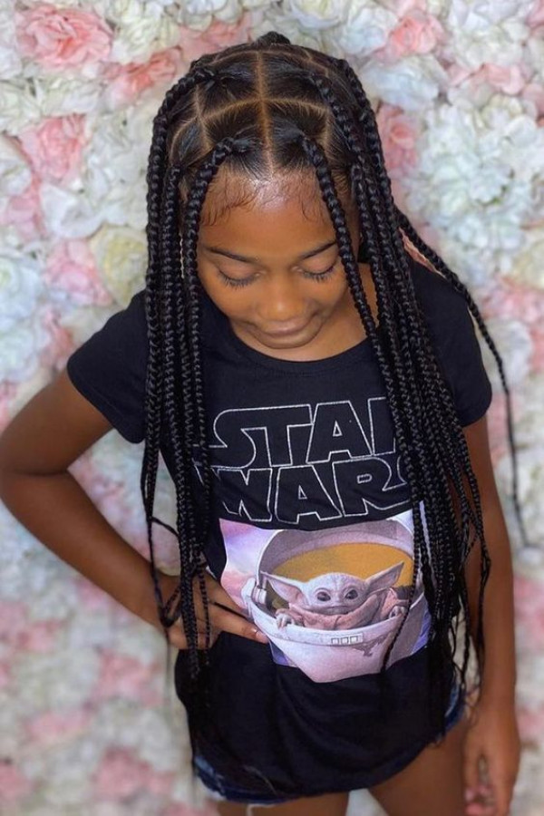 Get that sci-fi chic look with sleek box braids for your young galactic explorers