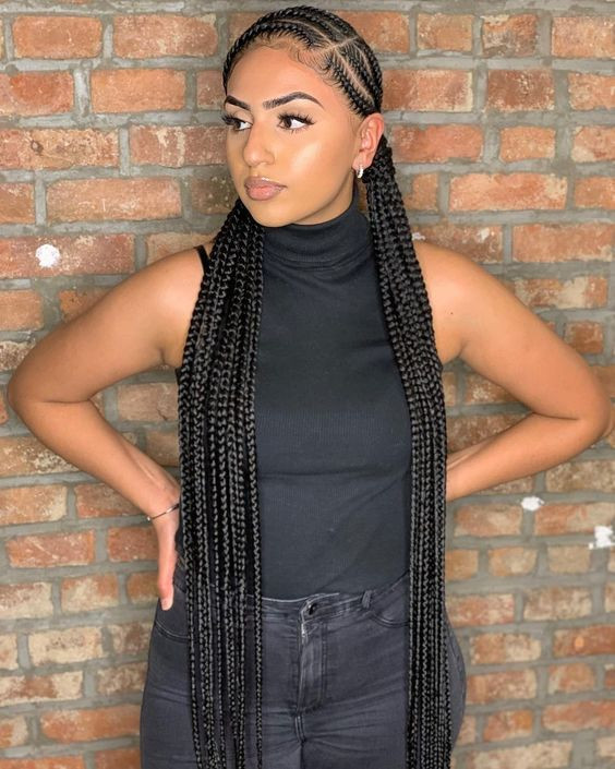 Side part cornrow styles, sleeveless shirt