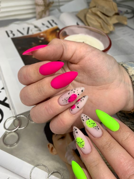Best green and pink nails for women, girly design ideas