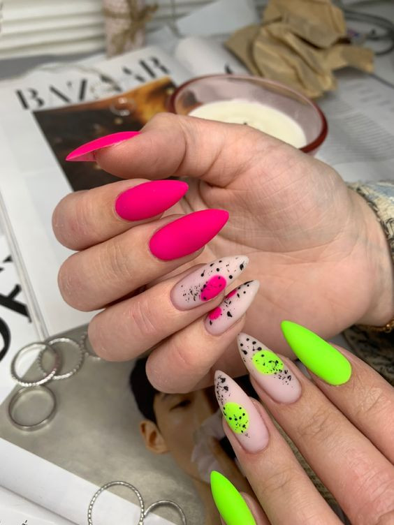 Best green and pink nails for women, girly design ideas