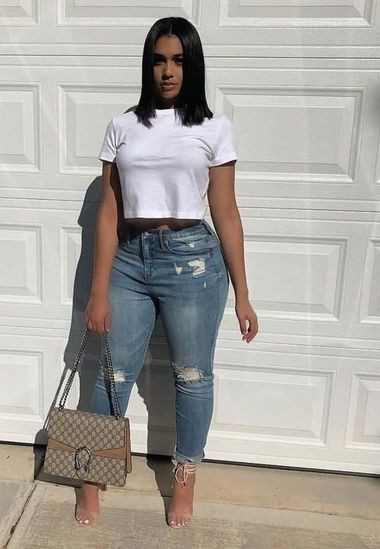 Black Girls In Tight Jeans Fashion Trends With White Top, Instagram Nice Outfits | Casual wear