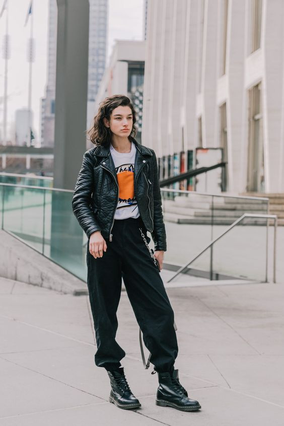 Black Cargo Pant, Tomboy Fashion Outfits| Formal wear, cargo pants, leather jacket, fashion design