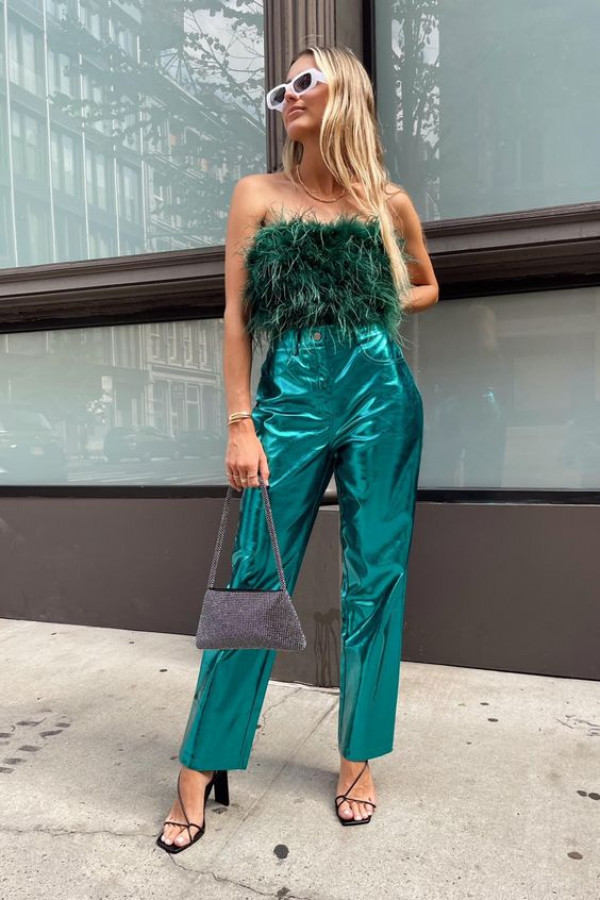 Look sleek and stylish in an emerald jumpsuit made of satin for your special birthday