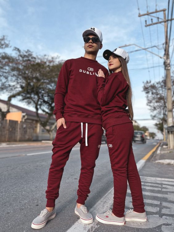 We're twinning in style with our matching rich burgundy tracksuits for two
