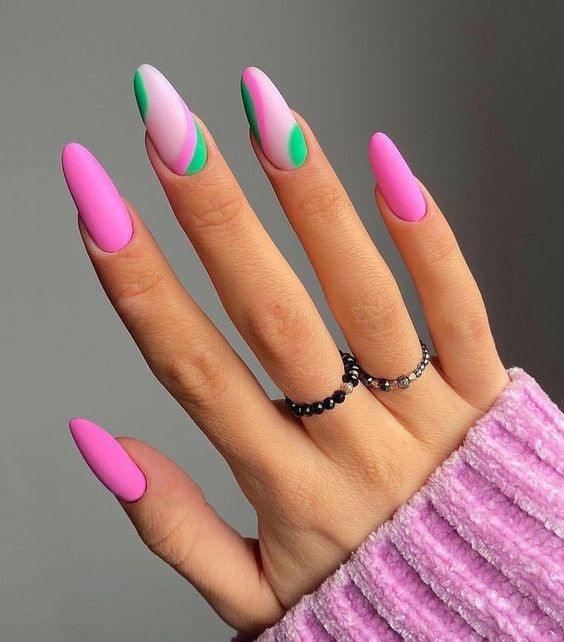 Trendy multi coloured nails, ombre acrylic nails