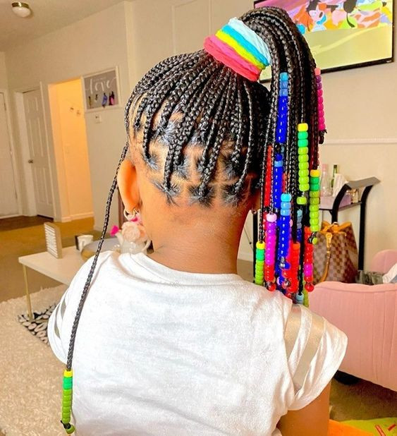 Kids knotless braids with beads