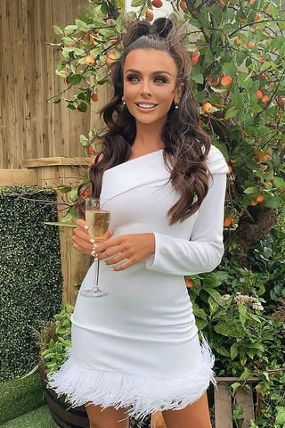 White Casual Midi A-line Casual Dress, Birthday Outfit Fashion Tips, White One Shoulder Feather Dress | Black hair, party dress, one shoulder, wedding dress, one shoulder feather dress, long sleeve bodycon dresses