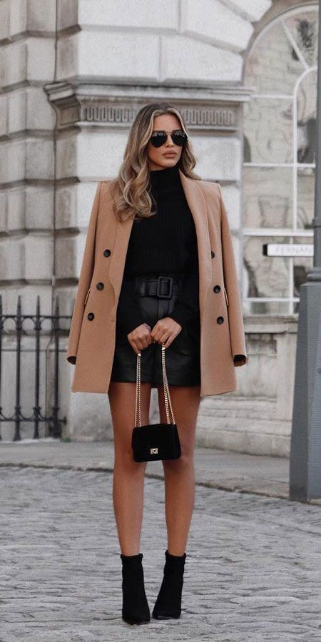 Black Dress, Classy Business Outfit Designs With Beige Wool Coat, Fashion Winter Outfits | Trench coat, fur clothing, winter clothing