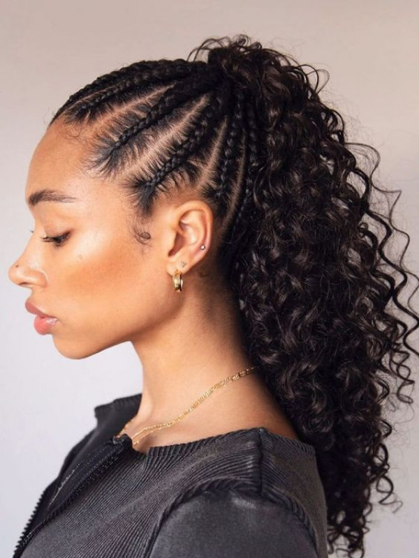 Cornrow Elegance Unleashed in a Tied-Back Symphony of Braids and Spirals!