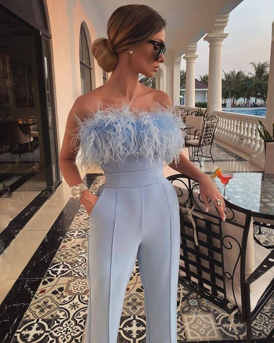 Birthday Outfit Fashion Tips Light Top Light Blue Formal Trouser, Classy Fancy Outfits | Evening gown, classy dress, wedding dress, fashion design, strapless dress