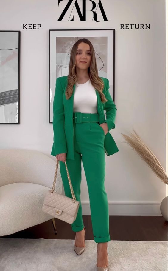 Green Suit Jackets And Tuxedo, Classy Blazer Clothing Ideas With Green Trouser, Fashion Model | Pencil skirt, fashion design