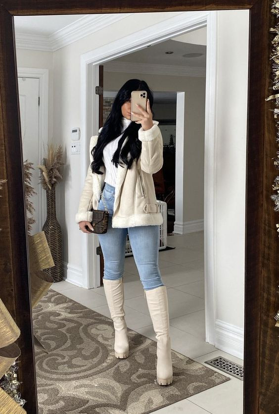 Outfit inspo with coat, jeans, jacket
