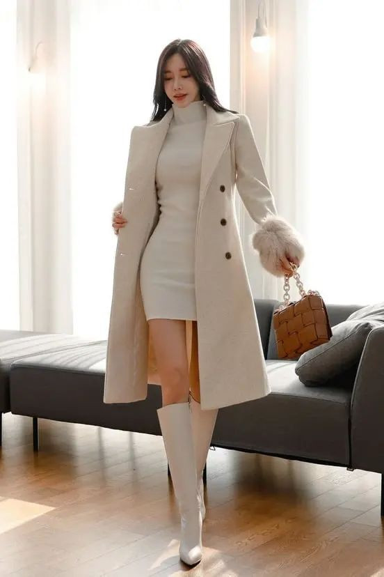 Classy Business Outfits Ideas With Beige Peacoat, Outfit Chinese Fashion Style | Casual wear, long sleeve vintage dresses