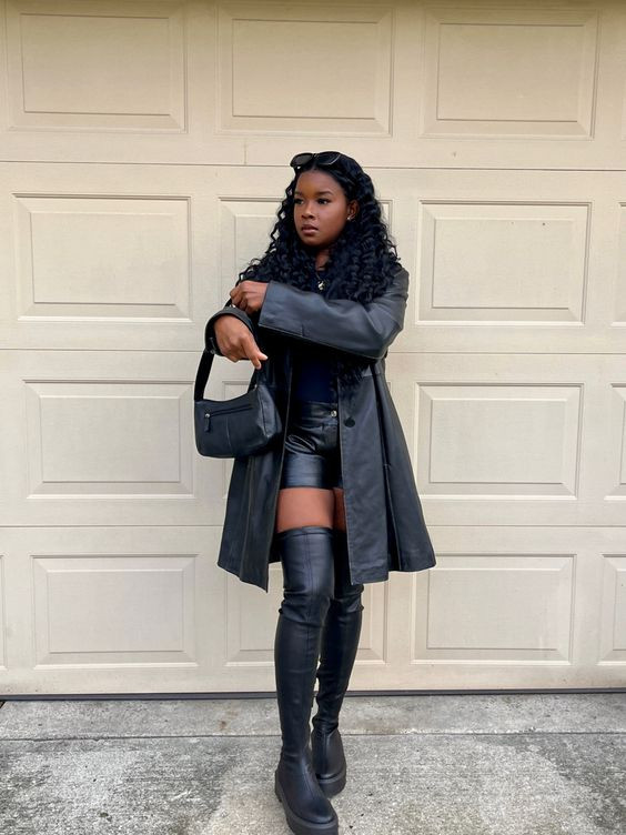 Baddie Concert Outfit Trends With Black Suit Jackets And Tuxedo, Coat | Knee-high boot, leather jacket