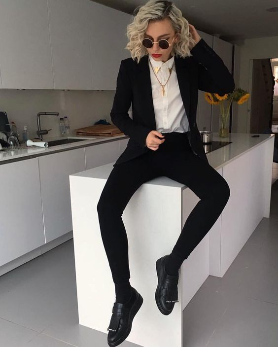 Black Suit Trouser, Tomboy Attires Ideas, Tomboy Suit | Formal wear, wedding dress