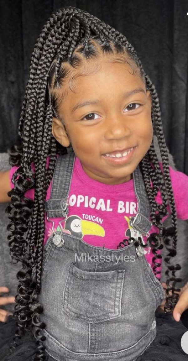 How about some fun pink streaks in the kids' rosy box braids for a day filled with play?