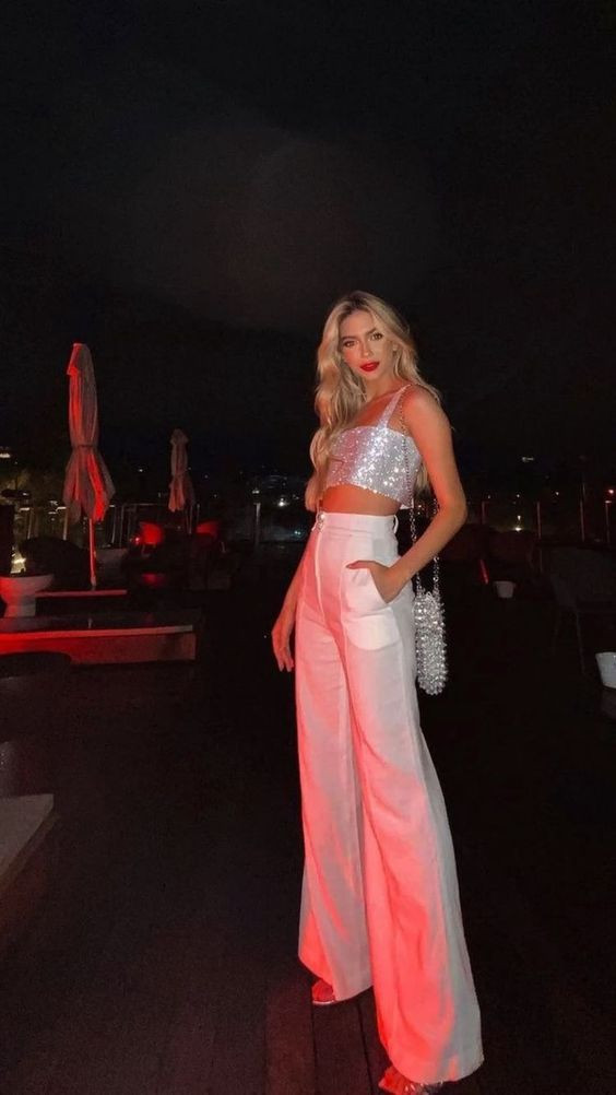 Birthday Outfit Outfits Silver Crop Top White Jeans, Club Outfits Ideas | Fashion design, performing arts, strapless dress, cnd shellac certified salon da jing nails bar