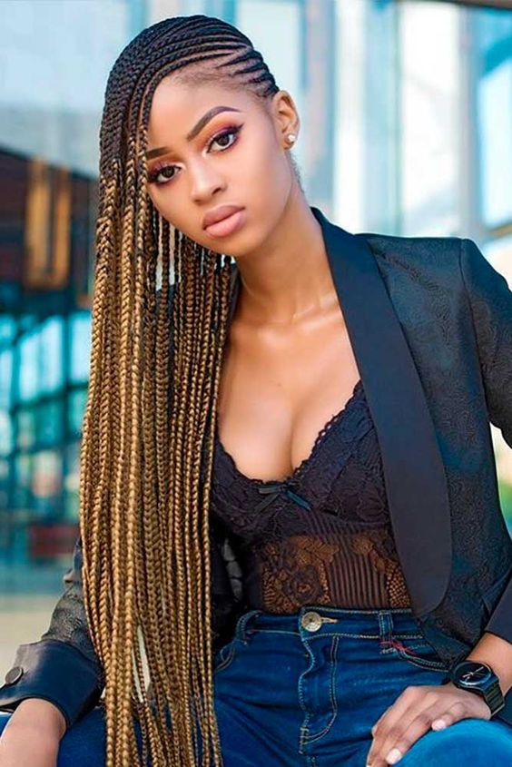Outfit inspo side lemonade braids, protective hairstyle