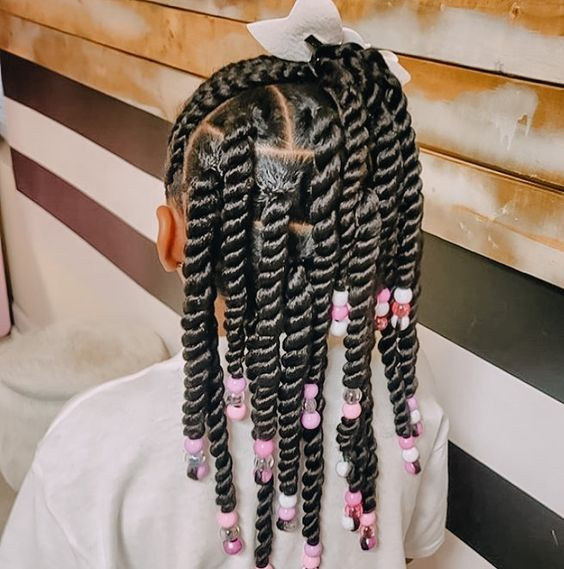 Kid natural hairstyles with beads, kids braids