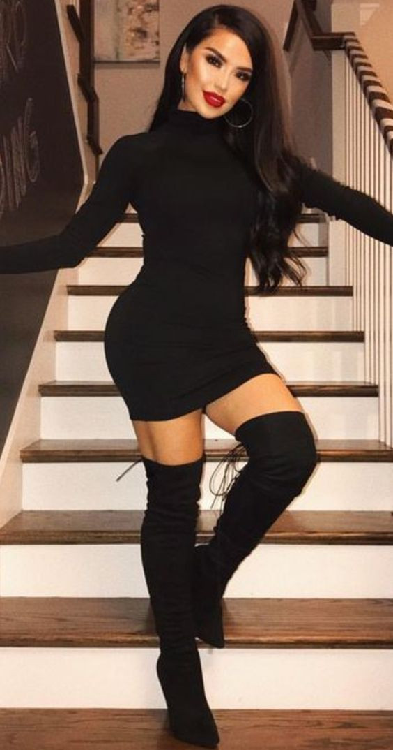 High boots outfit, outfit inspo sexy winter outfits knee-high boot, winter clothing, party dress, t-shirt | T-shirt, knee-high boot Outfit Ideas