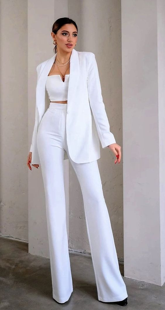 , Classy Blazer Outfit Trends With White Suit Trouser, Women In White Suit Pant | Fashion design, white pant suit, women pants suit, women's pant suit, pant suit for women, pant suits for women