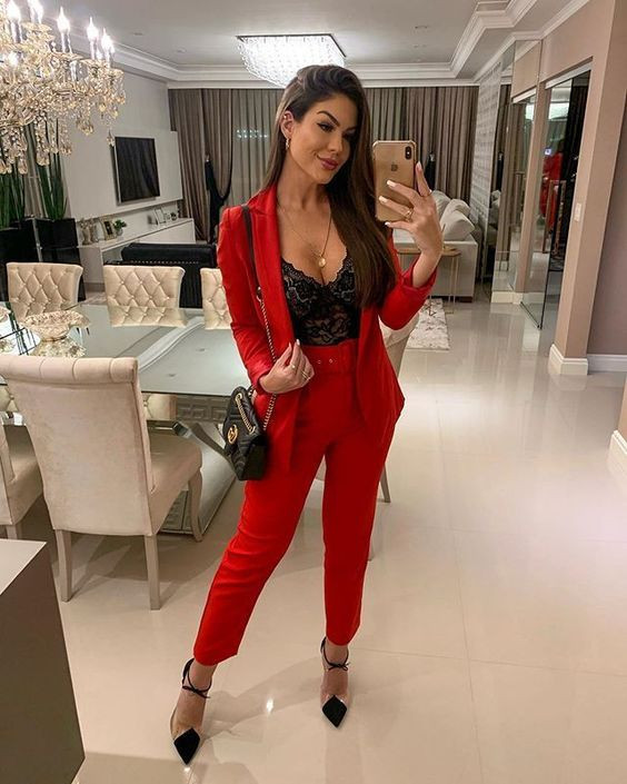 Classy Blazer Fashion Tips With Red Casual Trouser, Prom Suit With Bralette | Formal wear, fashion design