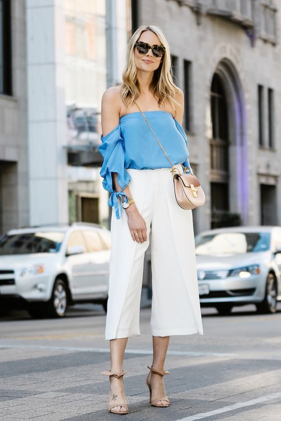 Pants Outfit Trends With Blue Top, Look Con Pantalon Culotte | Slim-fit pants