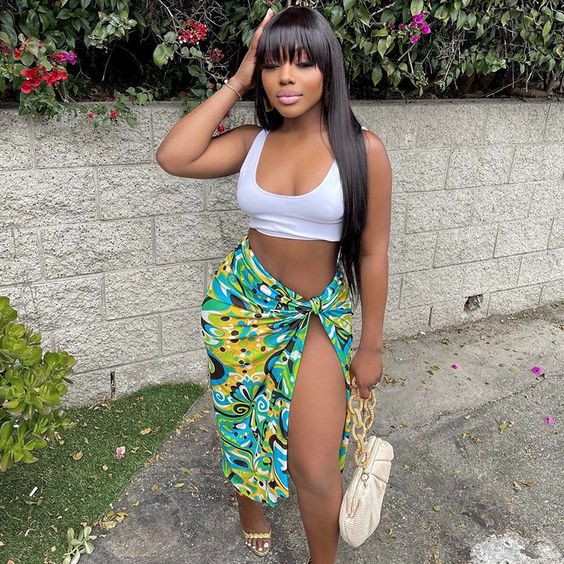 Instagram black girl Outfit ideas with skirt, white crop top