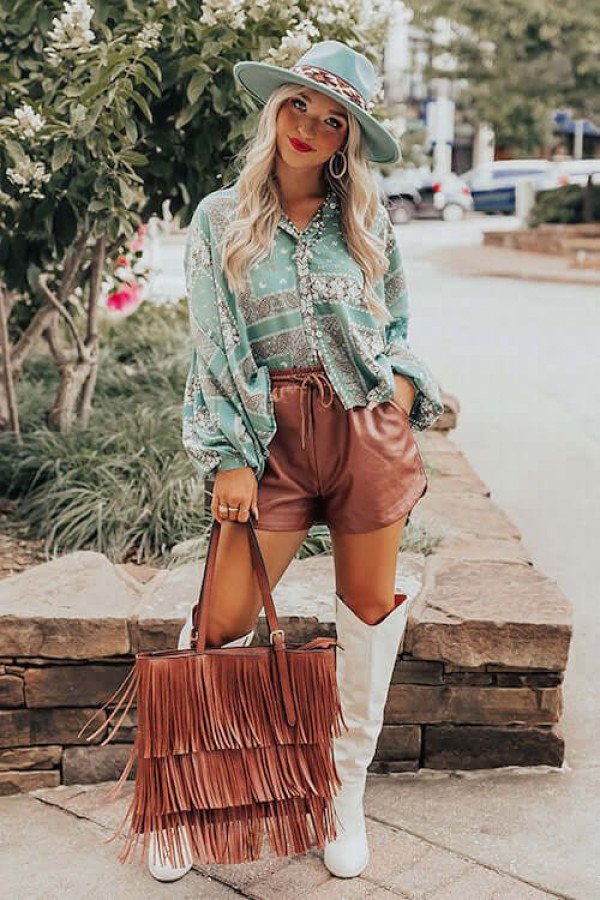 Cowgirl's Day Out Mint Green Paisley and Rich Brown Leather!