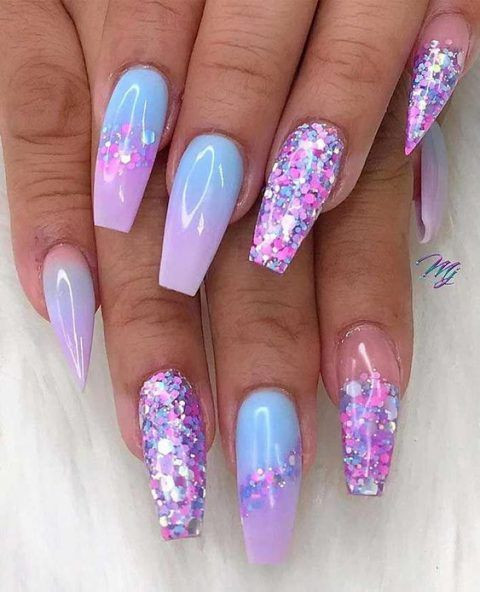 Bling glitter nails for acrylic coffin nails ideas