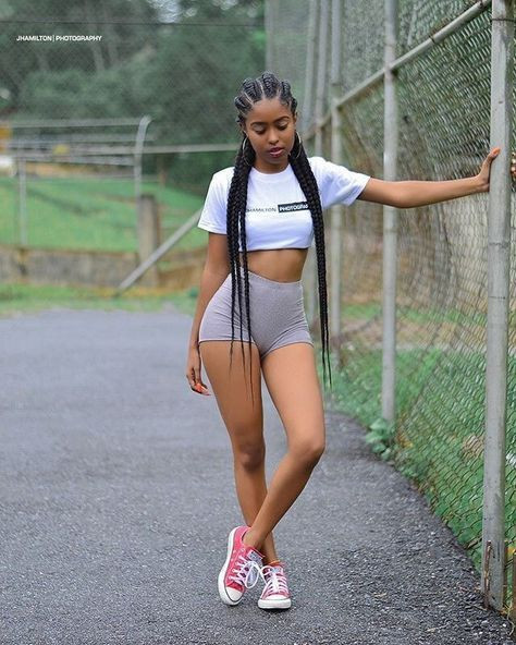 Outfit style with braid, shorts, sportswear
