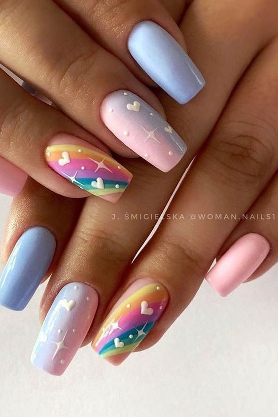Vibrant rainbow nail designs, acrylic nail art designs