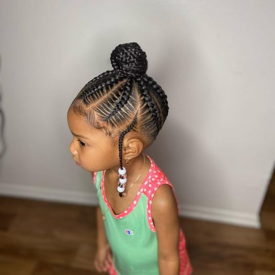 Toddler feed in braids in bun, natural hairstyles