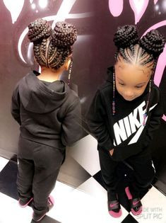 Trendy clothing ideas with braid, double bun hairstyle for little black girls