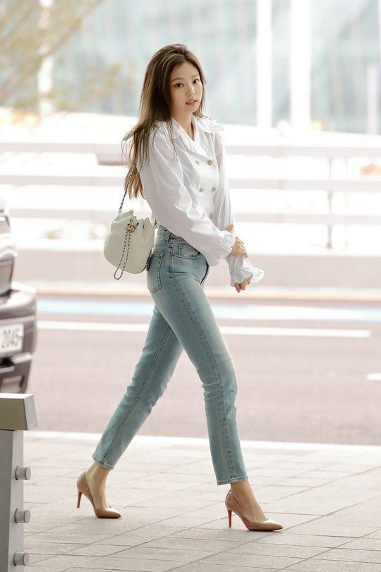 Airport Fashion Tips With Light Blue Casual Trouser, Jennie Airport Fashion | Jennie kim, blackpink house