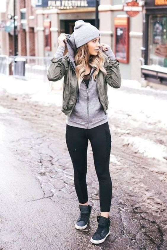 Tomboy Outfits Ideas With Grey Parka Coat, Hiking Outfit Women Winter | Leather jacket, hiking apparel, winter clothing