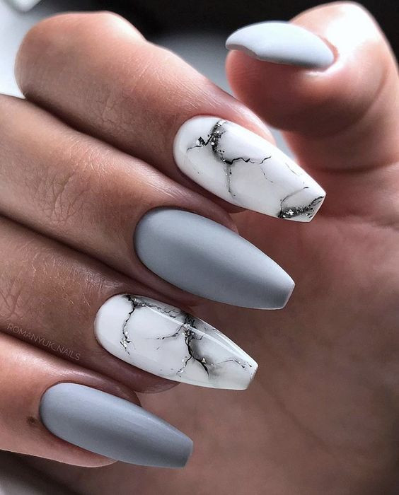 Classy Grey Nail Ideas, Matte nails design, Coffin nails matte