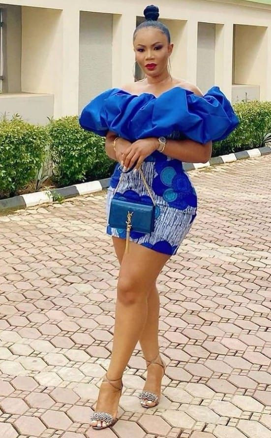 Blue ankara short gown styles 2022 african wax prints, short ankara gown