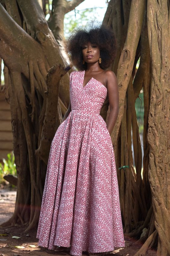 Pink Asymmetric batik dress sika african wax prints, batik dress batik